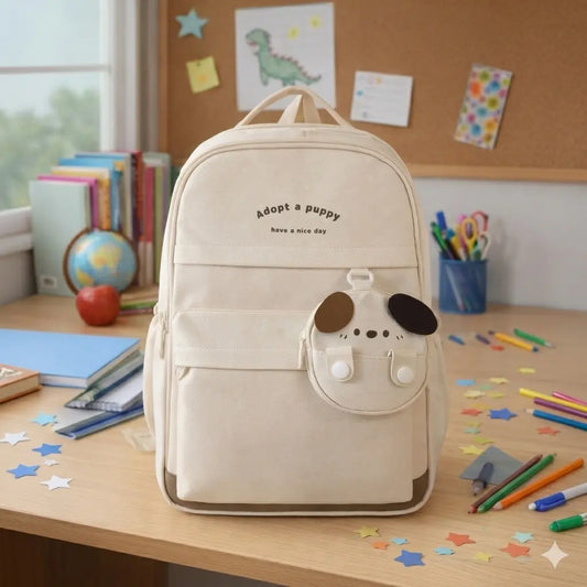 Mochila escolar Adopt a Puppy con monedero 3D de perrito - Tienda Momentos Chile