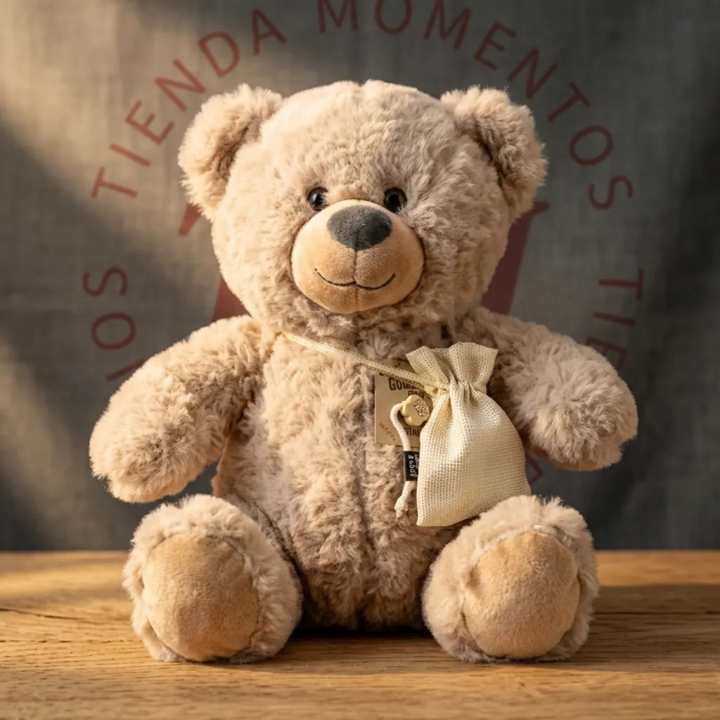 Oso peluche marrón grande suave con morral beige - Regalo día de la madre Chile